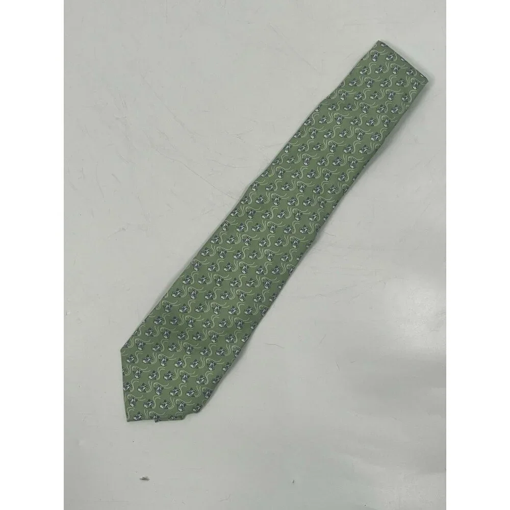 Vineyard Vines 100% Silk Tie Green Snowboarder Hand Made 3.5